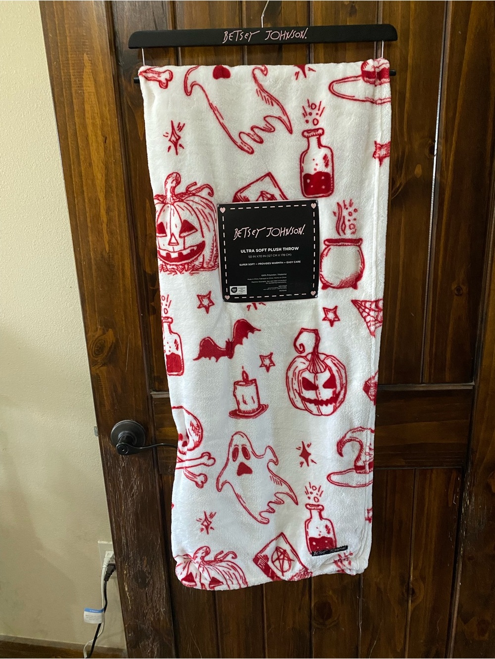 Betsey Johnson White and Red Halloween Plush Throw